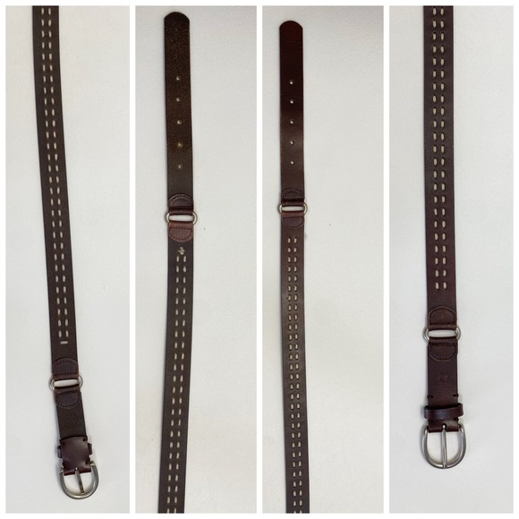 Columbia Leather Brown Belt Contrast Stitching Size Large Boho Western Y2K - Picture 2 of 7